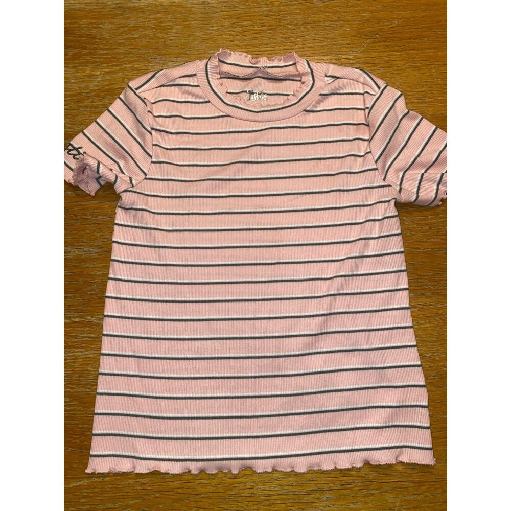 Justice Girls Pink Striped Ruffle Edge Tee
